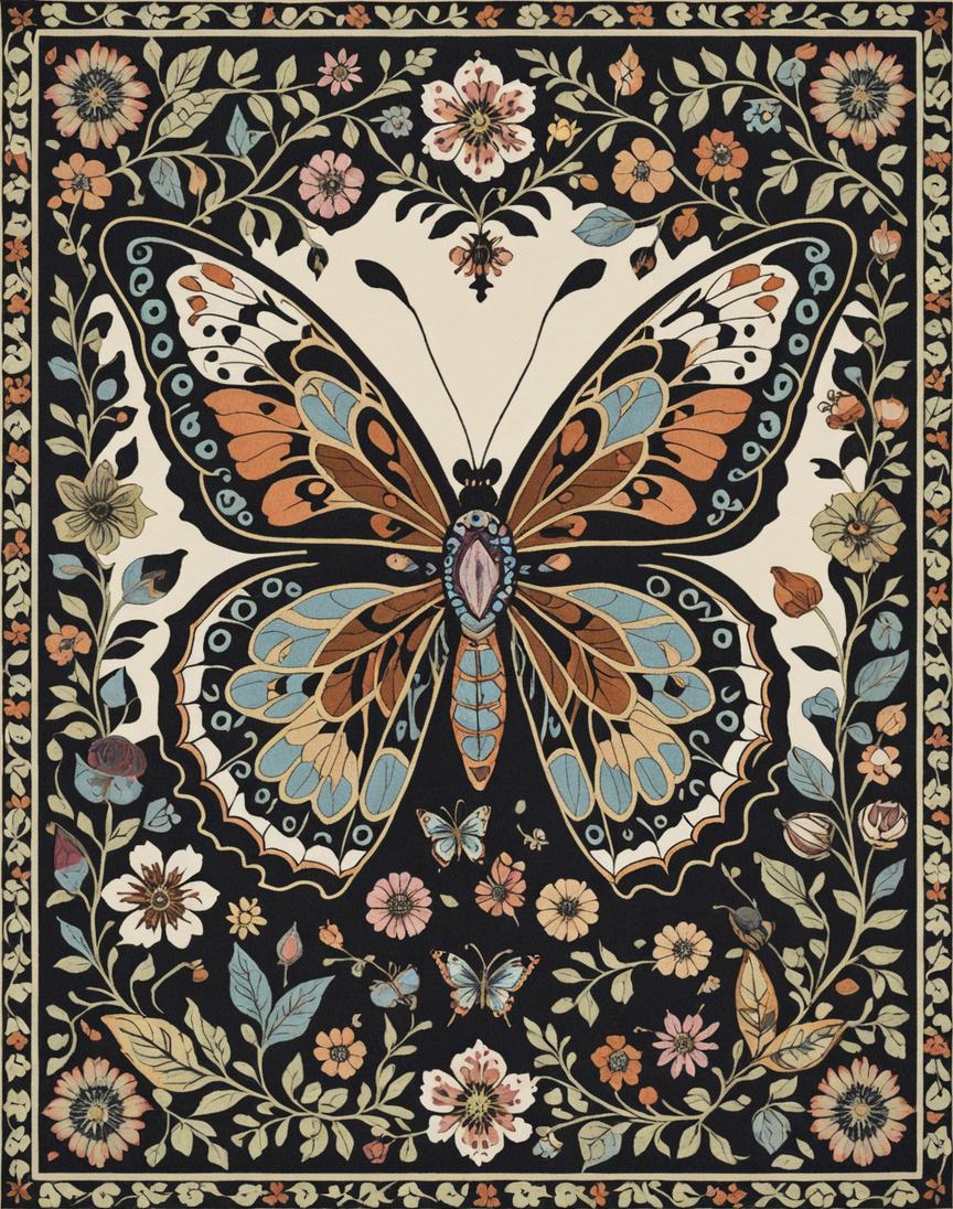Ultra Soft Area Rug, Non Slip, Stain Resistant, Washable Area Rugs for Living Room, Bedroom, Boho Insect Print Non-Slip Playroom(Black) - ODIKA