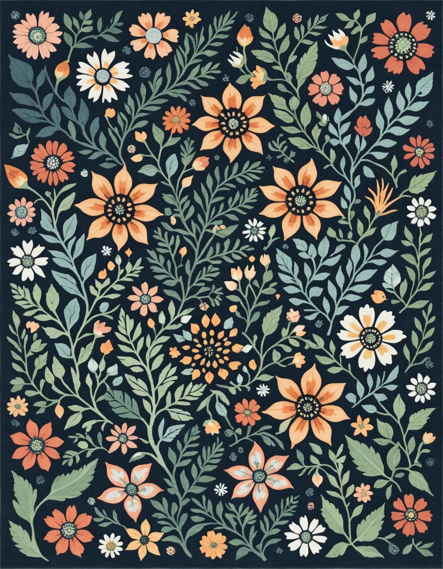 Ultra Soft Area Rug, Non Slip, Stain Resistant, Washable Area Rugs for Living Room, Bedroom, Boho Botanical Non-Slip Dining Room(Black) - ODIKA