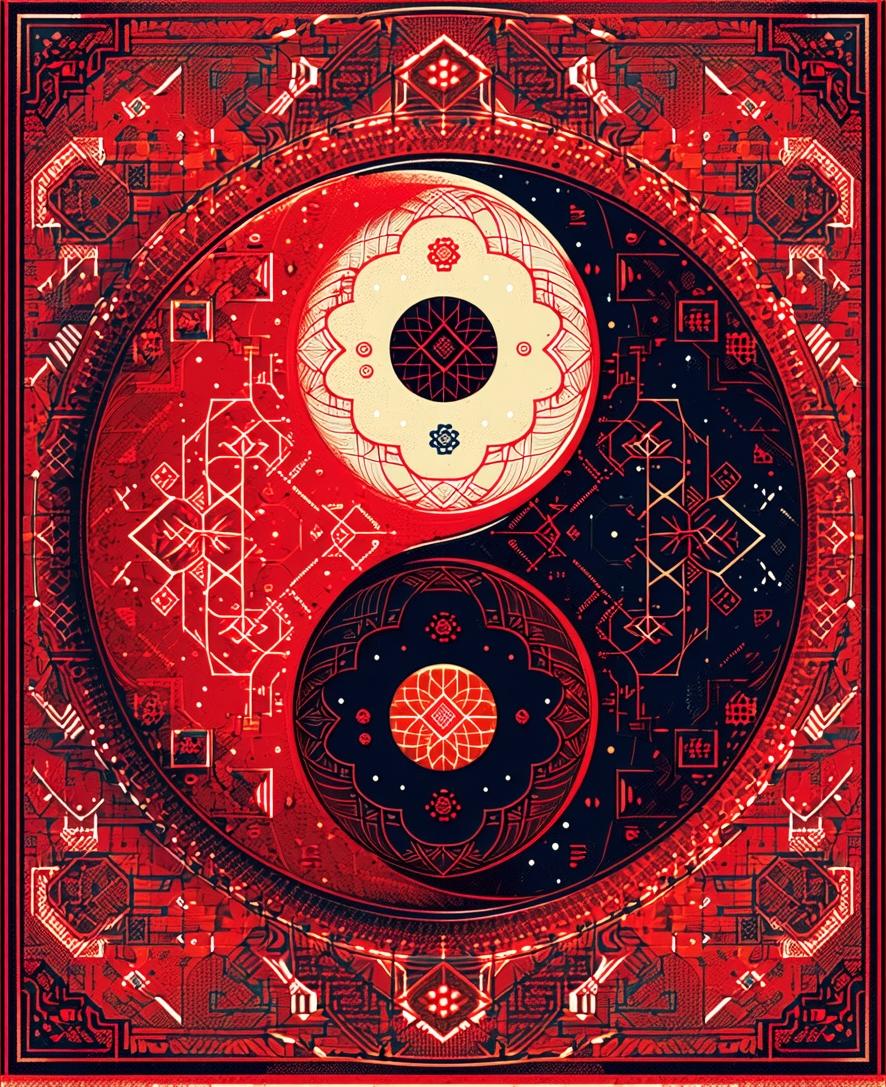 Ultra Soft Area Rug, Non Slip, Stain Resistant, Washable Area Rugs for Living Room, Bedroom, Soft Non-Slip Yin Yang Meditation Rug(Red) - ODIKA