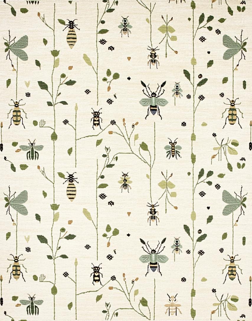 Ultra Soft Area Rug, Non Slip, Stain Resistant, Washable Area Rugs for Living Room, Bedroom, Insect Print Low Pile(Ivory) - ODIKA