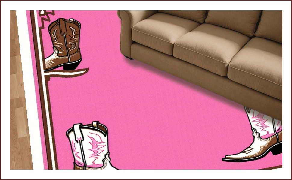 Ultra Soft Area Rug, Non Slip, Stain Resistant, Washable Area Rugs for Living Room, Bedroom, Cowgirl Boots Western(Pink) - ODIKA