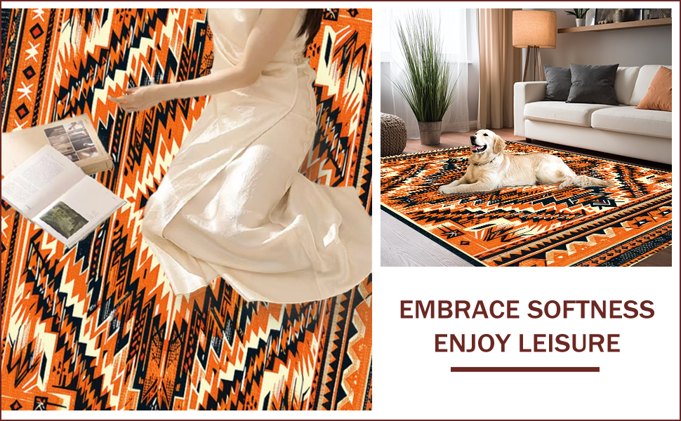 Ultra Soft Area Rug, Non Slip, Stain Resistant, Washable Area Rugs for Living Room, Bedroom, Boho Geometric Stain Resistant Living Room(Orange) - ODIKA
