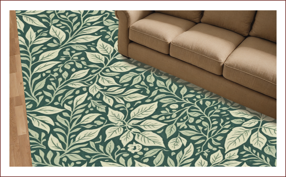 Ultra Soft Area Rug, Non Slip, Stain Resistant, Washable Area Rugs for Living Room, Bedroom, Vintage Woodcut Print(Green) - ODIKA