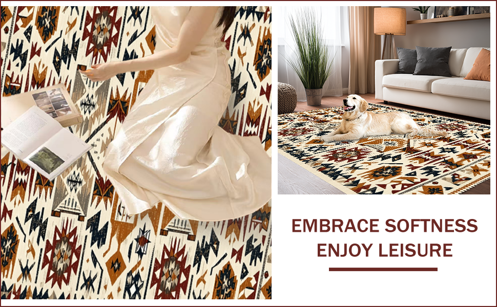 Ultra Soft Area Rug, Non Slip, Stain Resistant, Washable Area Rugs for Living Room, Bedroom, Non-Slip Western Aztec Living Room Rug(Brown) - ODIKA
