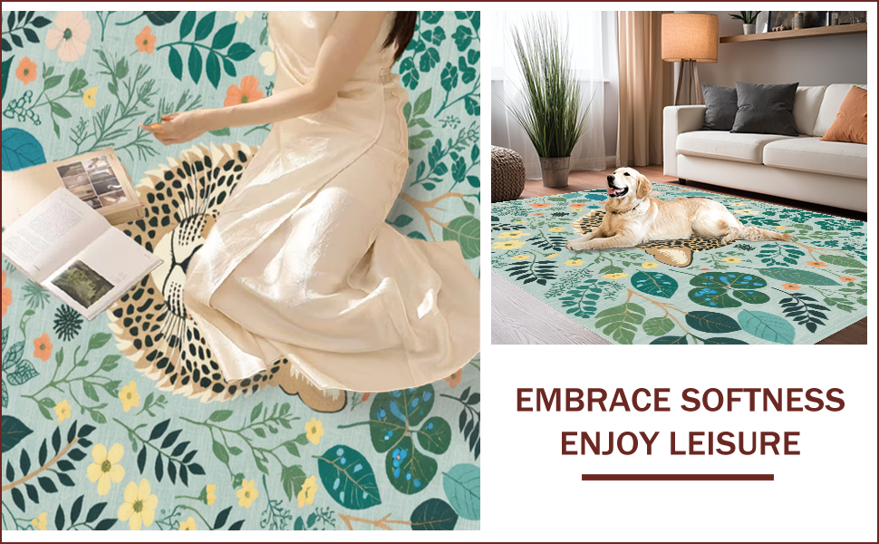 Ultra Soft Area Rug, Non Slip, Stain Resistant, Washable Area Rugs for Living Room, Bedroom, Modern Colorful Jungle Animal Play Rug(Gray) - ODIKA