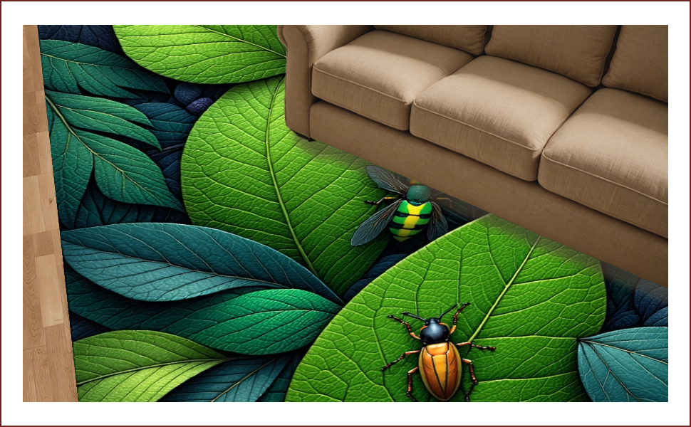 Ultra Soft Area Rug, Non Slip, Stain Resistant, Washable Area Rugs for Living Room, Bedroom, Insect Print Fantasy(Green) - ODIKA