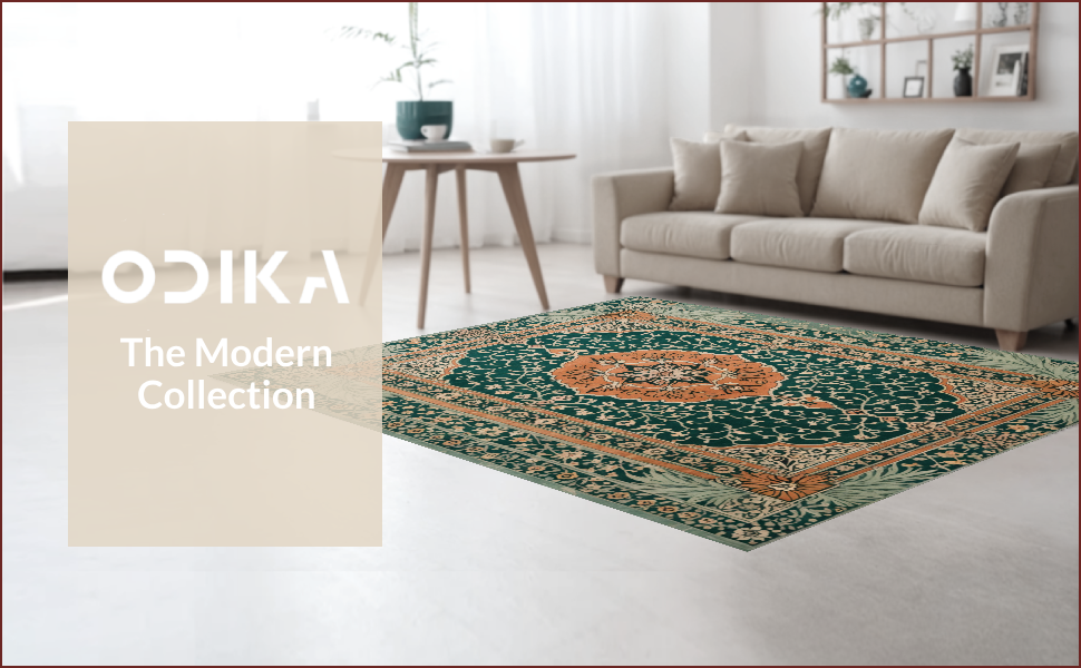 Ultra Soft Area Rug, Non Slip, Stain Resistant, Washable Area Rugs for Living Room, Bedroom, Boho Vintage Soft Non-Slip Living Room(Green) - ODIKA