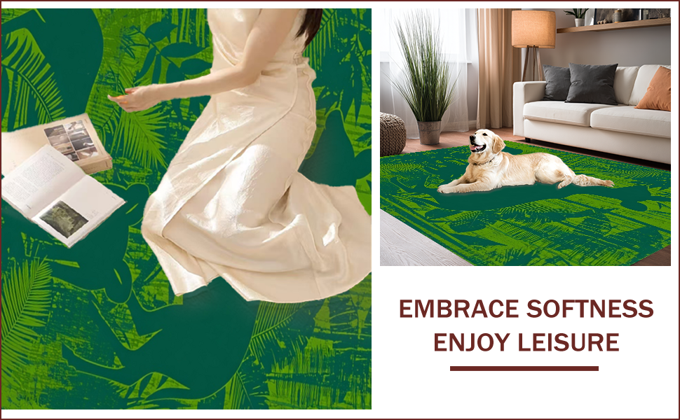 Ultra Soft Area Rug, Non Slip, Stain Resistant, Washable Area Rugs for Living Room, Bedroom, Abstract Jungle Animal(Green) - ODIKA