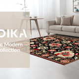 Vivid Flower Motif with Gold Accents(Black)