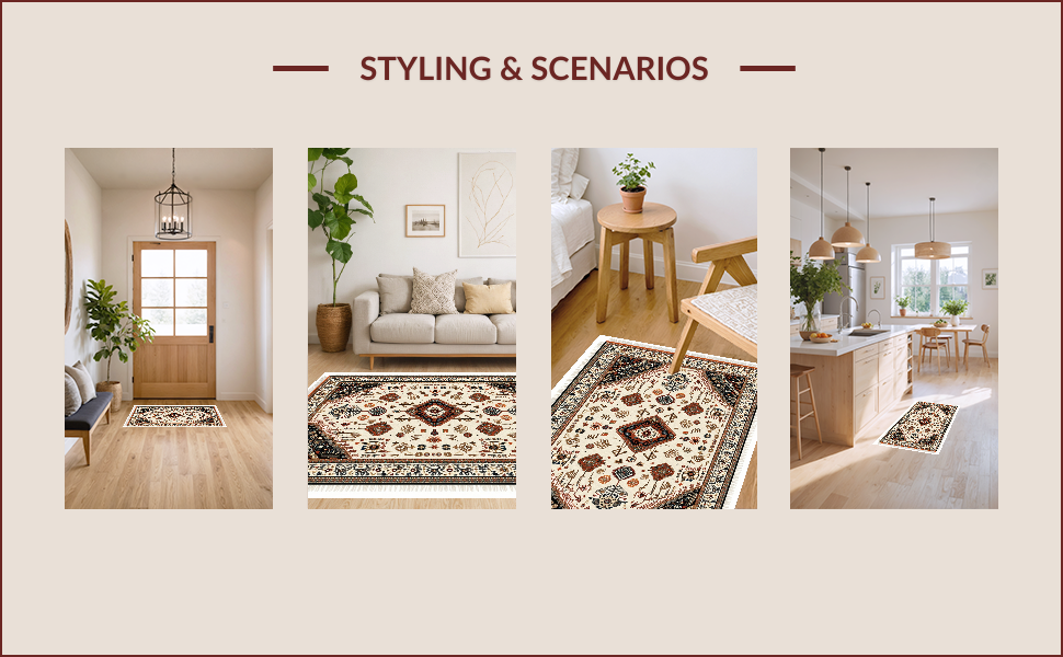 Ultra Soft Area Rug, Non Slip, Stain Resistant, Washable Area Rugs for Living Room, Bedroom, Boho Non-Shedding Living Room Rug(White) - ODIKA