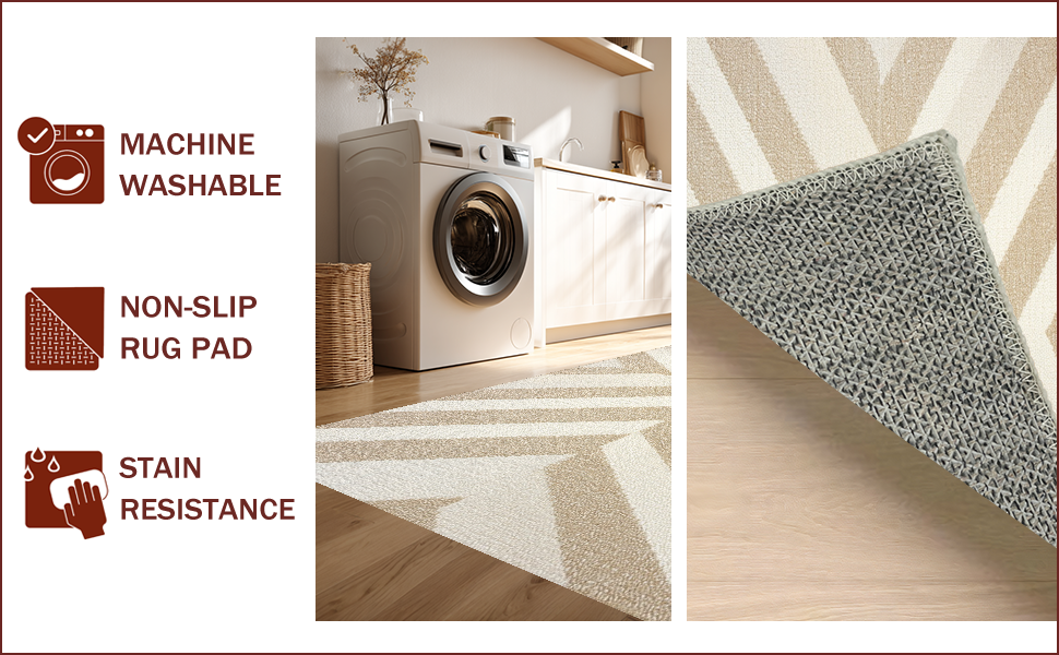 Ultra Soft Area Rug, Non Slip, Stain Resistant, Washable Area Rugs for Living Room, Bedroom, Handmade Chevron Wool(Beige) - ODIKA