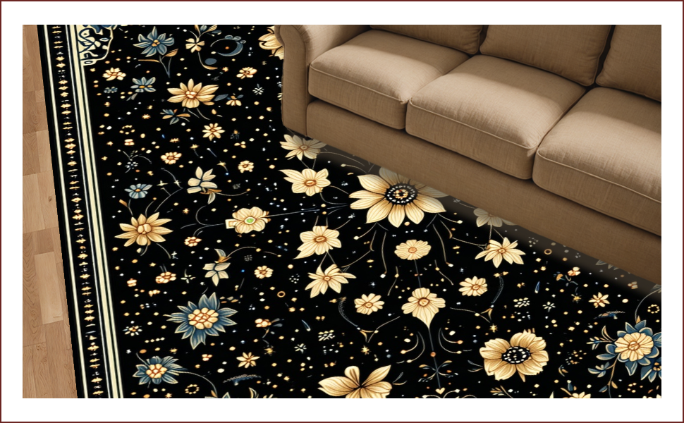 Ultra Soft Area Rug, Non Slip, Stain Resistant, Washable Area Rugs for Living Room, Bedroom, Vintage Celestial Moth(Black) - ODIKA