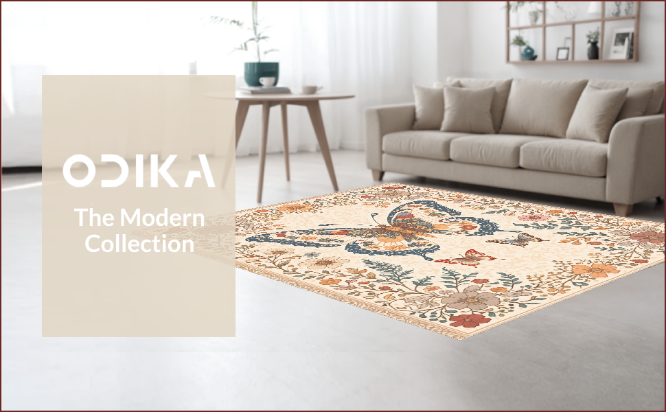 Ultra Soft Area Rug, Non Slip, Stain Resistant, Washable Area Rugs for Living Room, Bedroom, Soft Modern Butterfly Nursery Rug(Beige) - ODIKA