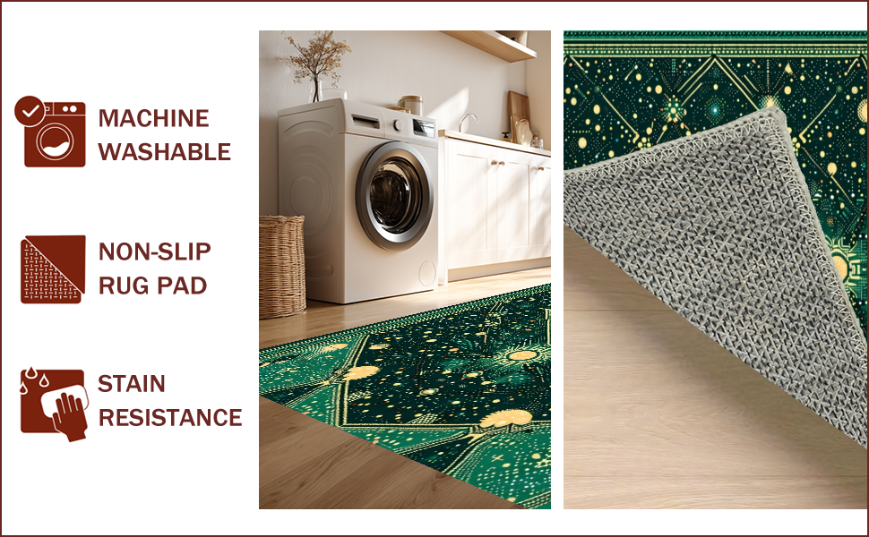 Ultra Soft Area Rug, Non Slip, Stain Resistant, Washable Area Rugs for Living Room, Bedroom, Vintage Celestial Zodiac(Green) - ODIKA
