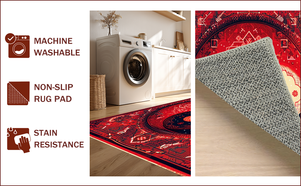 Ultra Soft Area Rug, Non Slip, Stain Resistant, Washable Area Rugs for Living Room, Bedroom, Soft Non-Slip Yin Yang Meditation Rug(Red) - ODIKA