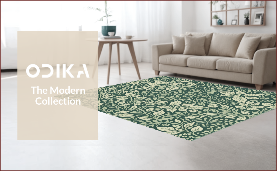 Ultra Soft Area Rug, Non Slip, Stain Resistant, Washable Area Rugs for Living Room, Bedroom, Vintage Woodcut Print(Green) - ODIKA