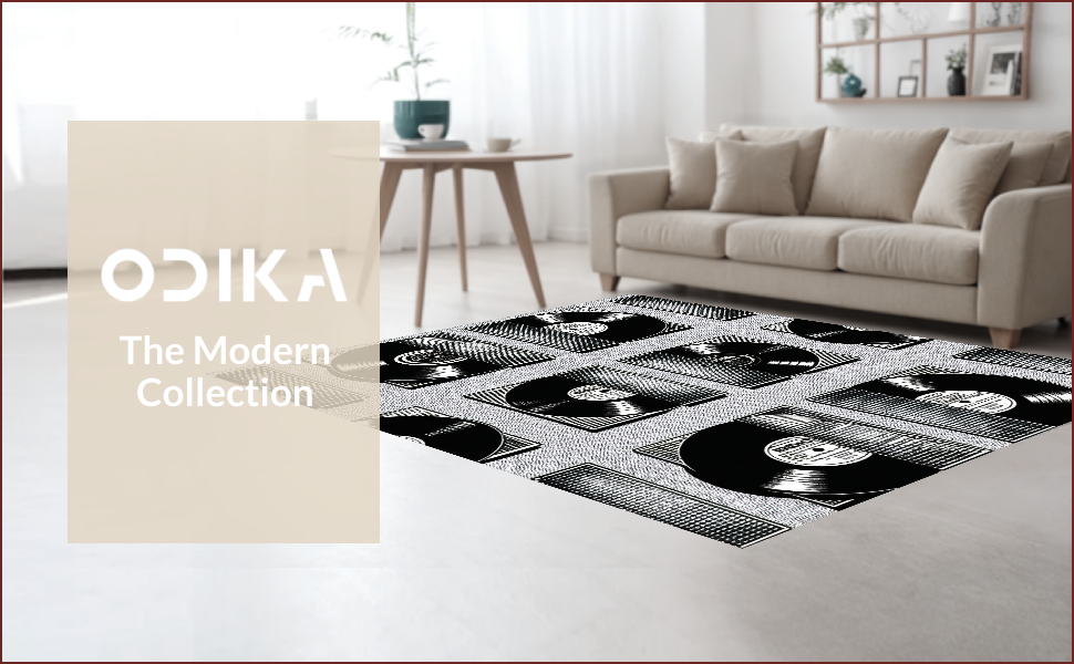 Ultra Soft Area Rug, Non Slip, Stain Resistant, Washable Area Rugs for Living Room, Bedroom, Retro Music Room Non-Slip Rug(Black) - ODIKA