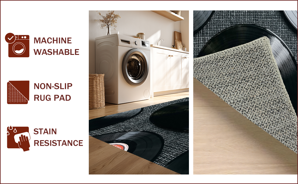 Ultra Soft Area Rug, Non Slip, Stain Resistant, Washable Area Rugs for Living Room, Bedroom, Retro Vinyl Record Non-Slip Area Rug(Black) - ODIKA