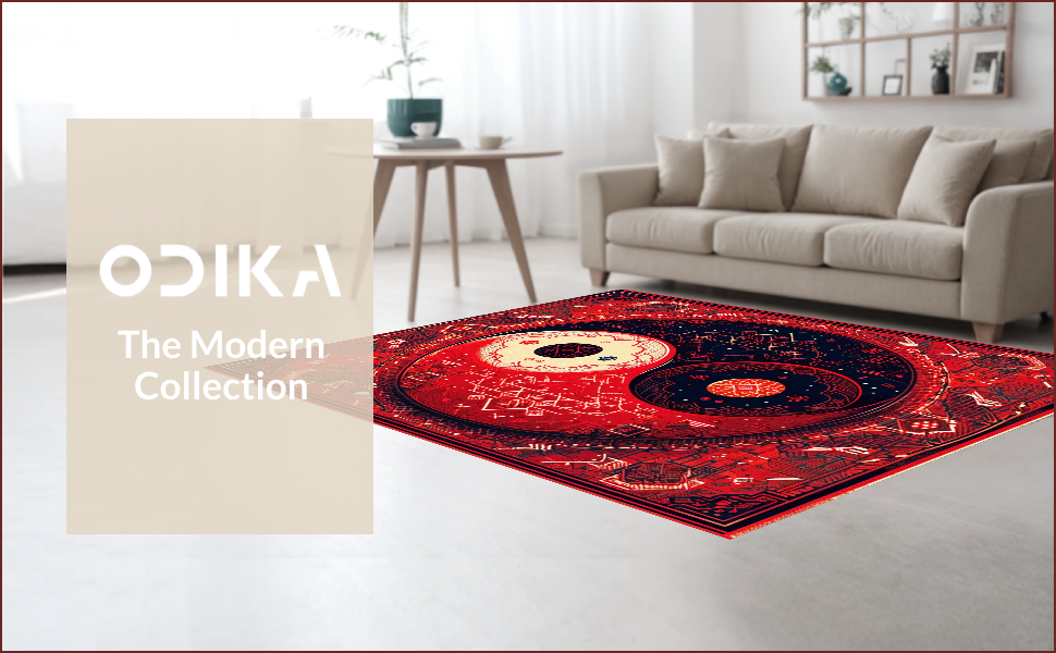 Ultra Soft Area Rug, Non Slip, Stain Resistant, Washable Area Rugs for Living Room, Bedroom, Soft Non-Slip Yin Yang Meditation Rug(Red) - ODIKA
