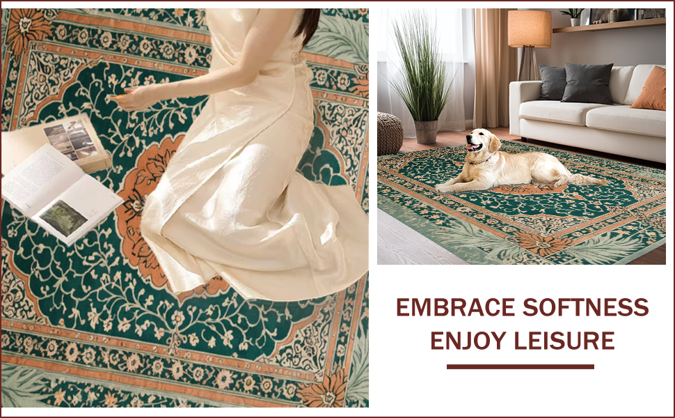 Ultra Soft Area Rug, Non Slip, Stain Resistant, Washable Area Rugs for Living Room, Bedroom, Boho Vintage Soft Non-Slip Living Room(Green) - ODIKA