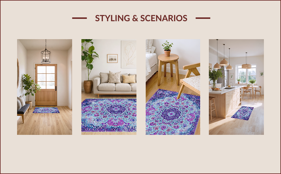 Ultra Soft Area Rug, Non Slip, Stain Resistant, Washable Area Rugs for Living Room, Bedroom, Boho Chic Distressed Living Room Rug(Blue) - ODIKA