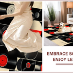 Ultra Soft Area Rug, Non Slip, Stain Resistant, Washable Area Rugs for Living Room, Bedroom, Music Record Vinyl Round(Black) - ODIKA