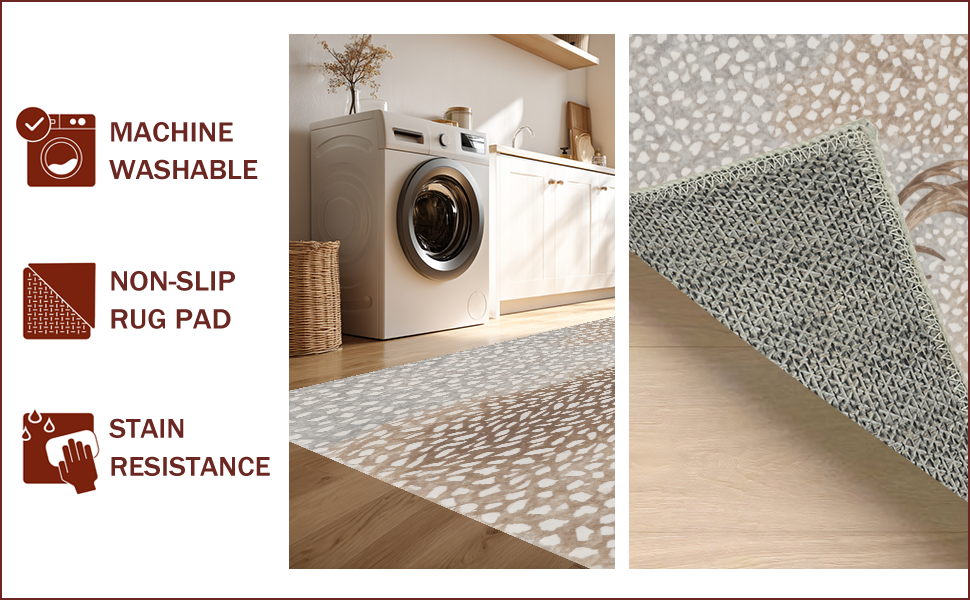 Ultra Soft Area Rug, Non Slip, Stain Resistant, Washable Area Rugs for Living Room, Bedroom, Antelope Print Neutral(Beige) - ODIKA