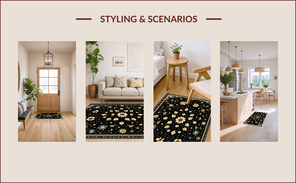 Ultra Soft Area Rug, Non Slip, Stain Resistant, Washable Area Rugs for Living Room, Bedroom, Vintage Celestial Moth(Black) - ODIKA