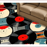 Round Vinyl Record Floor Mat Decor(Black)