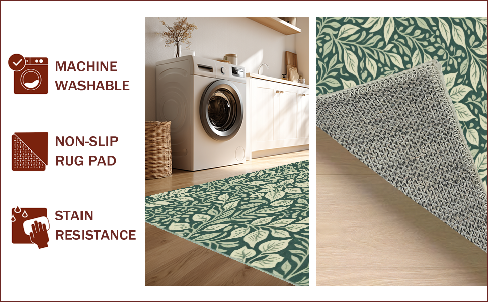 Ultra Soft Area Rug, Non Slip, Stain Resistant, Washable Area Rugs for Living Room, Bedroom, Vintage Woodcut Print(Green) - ODIKA