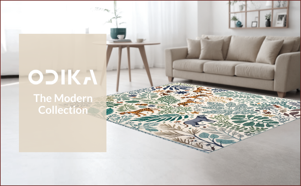 Ultra Soft Area Rug, Non Slip, Stain Resistant, Washable Area Rugs for Living Room, Bedroom, Soft Modern Jungle Print Nursery Rug(Ivory) - ODIKA