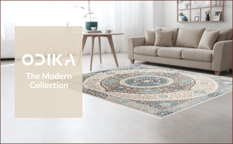 Ultra Soft Area Rug, Non Slip, Stain Resistant, Washable Area Rugs for Living Room, Bedroom, Boho Transitional Damask(Beige) - ODIKA