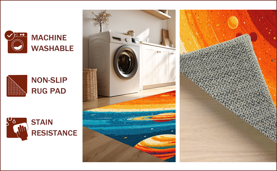 Ultra Soft Area Rug, Non Slip, Stain Resistant, Washable Area Rugs for Living Room, Bedroom, Solar System Kids Learning(Orange) - ODIKA