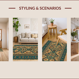 Cabin Decor Brown Teal Area(Beige)