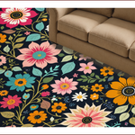 Ultra Soft Area Rug, Non Slip, Stain Resistant, Washable Area Rugs for Living Room, Bedroom, Floral Fantasy Low Pile(Black) - ODIKA