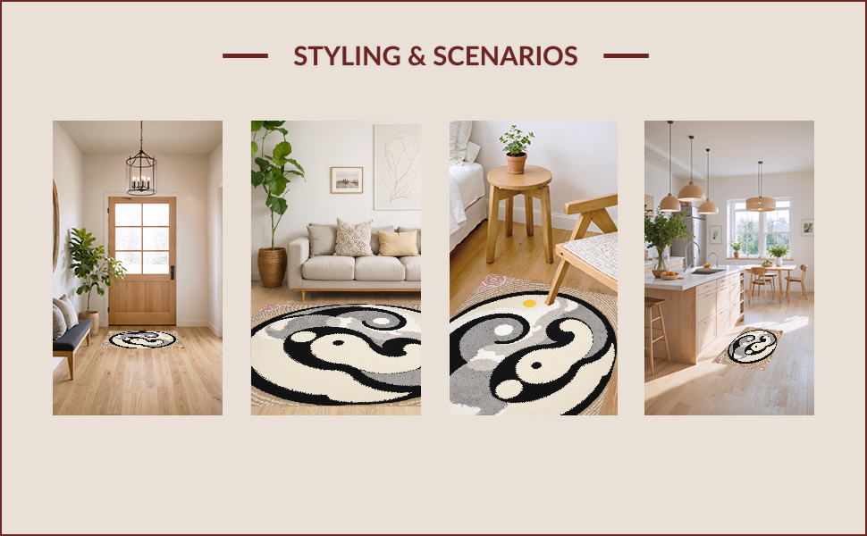 Ultra Soft Area Rug, Non Slip, Stain Resistant, Washable Area Rugs for Living Room, Bedroom, yin yang happy face(Gray) - ODIKA
