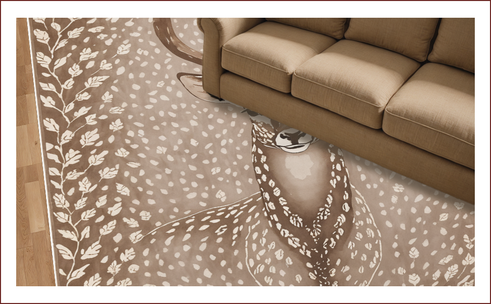 Ultra Soft Area Rug, Non Slip, Stain Resistant, Washable Area Rugs for Living Room, Bedroom, Contemporary Antelope Print Kitchen Rug(Beige) - ODIKA