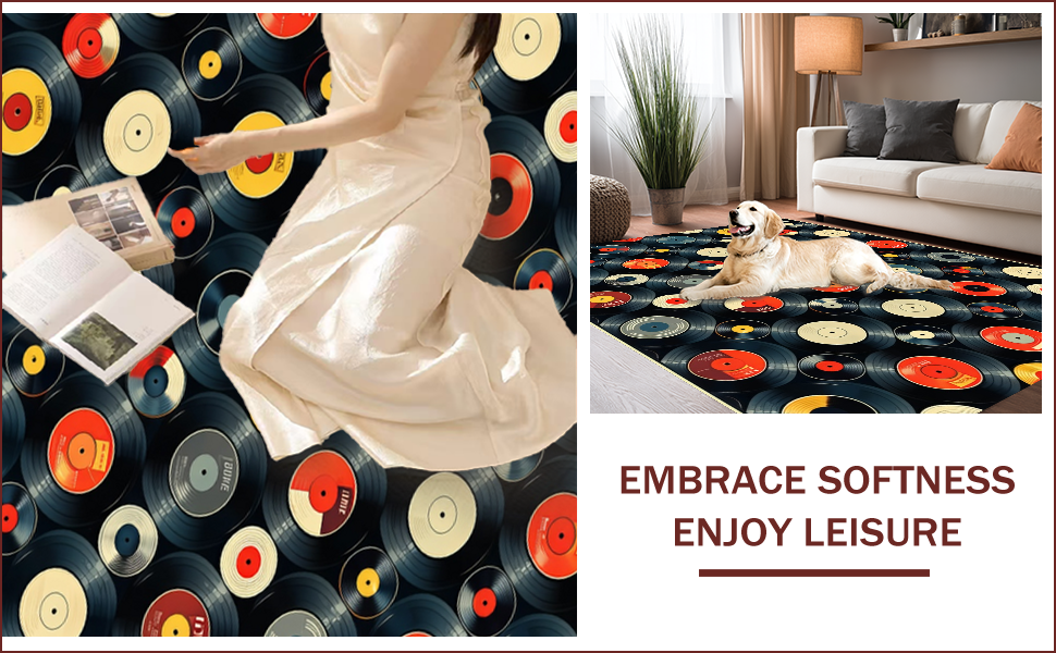 Ultra Soft Area Rug, Non Slip, Stain Resistant, Washable Area Rugs for Living Room, Bedroom, Retro Music Theme Non-Slip Bath Decor(Red) - ODIKA