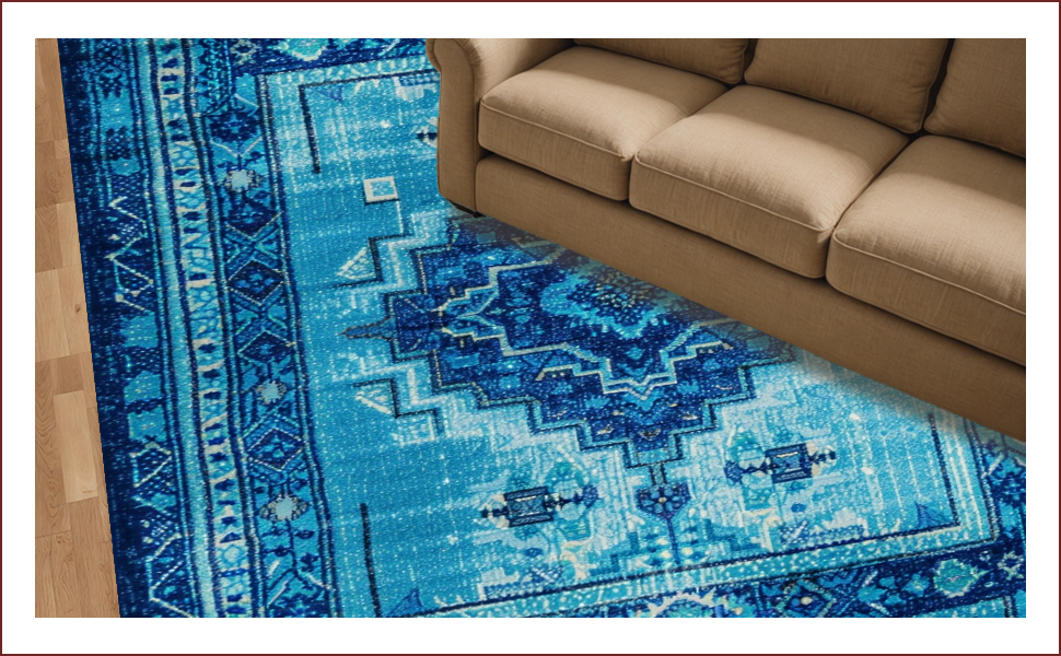 Ultra Soft Area Rug, Non Slip, Stain Resistant, Washable Area Rugs for Living Room, Bedroom, Carousel Kids Playroom(Blue) - ODIKA
