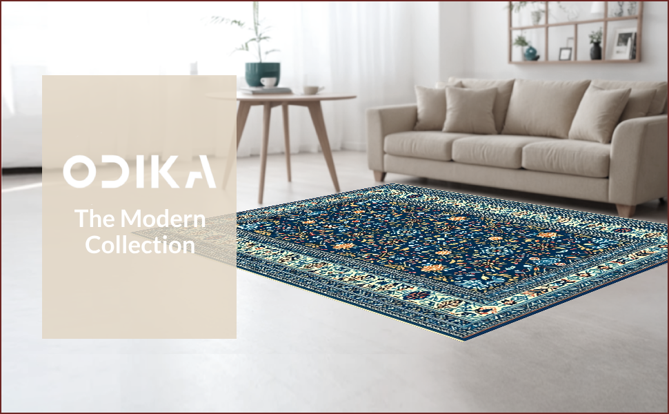 Ultra Soft Area Rug, Non Slip, Stain Resistant, Washable Area Rugs for Living Room, Bedroom, Vintage Boho Oriental Jungle(Blue) - ODIKA