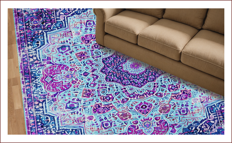 Ultra Soft Area Rug, Non Slip, Stain Resistant, Washable Area Rugs for Living Room, Bedroom, Boho Chic Distressed Living Room Rug(Blue) - ODIKA