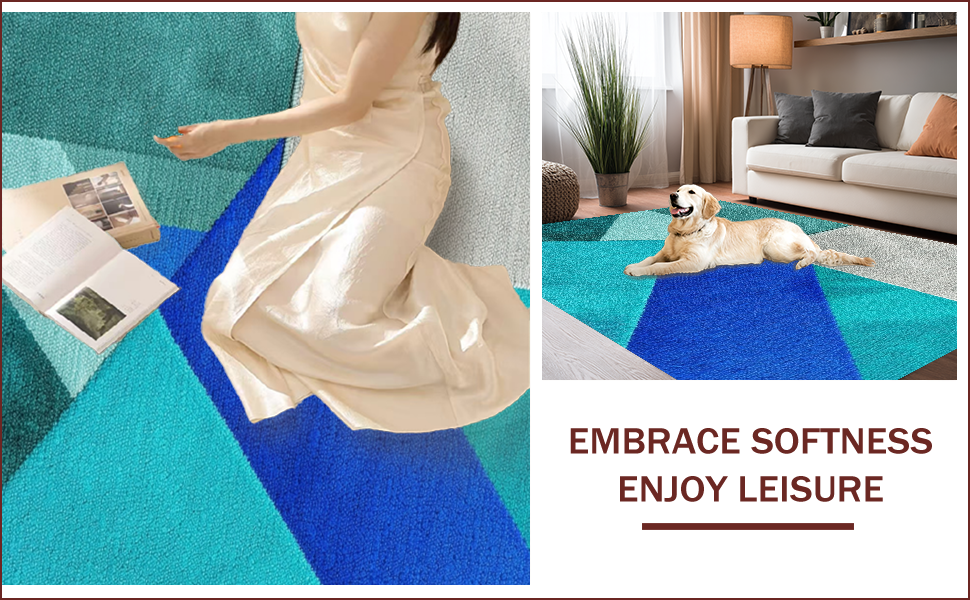 Ultra Soft Area Rug, Non Slip, Stain Resistant, Washable Area Rugs for Living Room, Bedroom, Modern Abstract Stain Resistant Living Room(Blue) - ODIKA