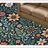 Ultra Soft Area Rug, Non Slip, Stain Resistant, Washable Area Rugs for Living Room, Bedroom, Boho Botanical Non-Slip Dining Room(Black) - ODIKA