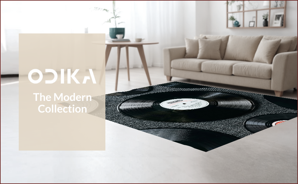 Ultra Soft Area Rug, Non Slip, Stain Resistant, Washable Area Rugs for Living Room, Bedroom, Retro Vinyl Record Non-Slip Area Rug(Black) - ODIKA