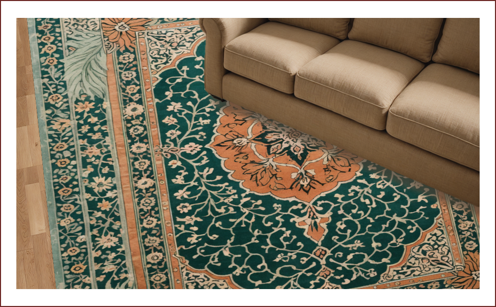 Ultra Soft Area Rug, Non Slip, Stain Resistant, Washable Area Rugs for Living Room, Bedroom, Boho Vintage Soft Non-Slip Living Room(Green) - ODIKA