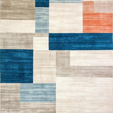 Artisan Tufted with Abstract Beige and Blue Color Blocks(Gray)