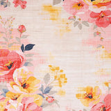 Soft Playroom Carpet Pink Watercolor Floral Blooms Non Shedding(Ivory)