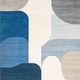 Minimalist Abstract with Blue Grey Gradient and Creamy Beige Lines(Blue)