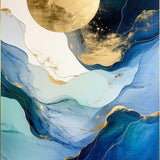 Modern Elegance Area Blending Abstract Marble Swirls and Subtle Botanicals(Blue)
