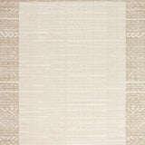 Artful Curved Area Beige Linen with Decorative Woven Band Design(Beige)